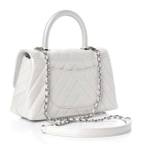 CHANEL Iridescent Caviar Chevron Quilted Mini Coco Handle 